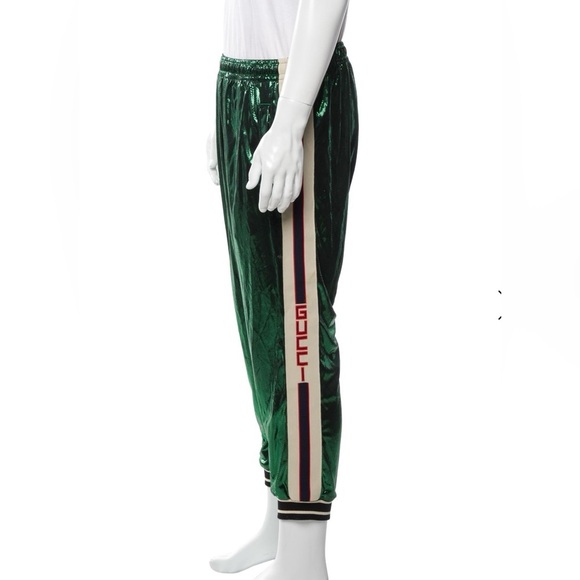 Gucci Shiny Green Web Accent Men’s Cropped Joggers Small - Picture 10 of 14